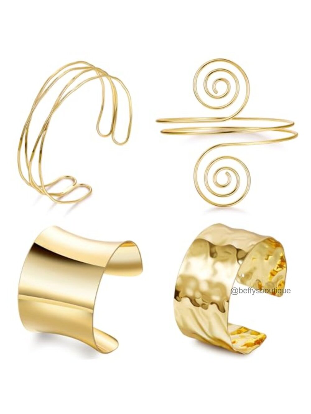 Gold Arm Cuff Bracelet Set Chunky Open Bracelets Adjustable Layered 4pcs